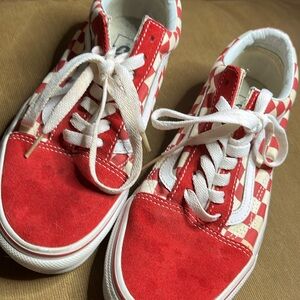Rd and white checkered vans